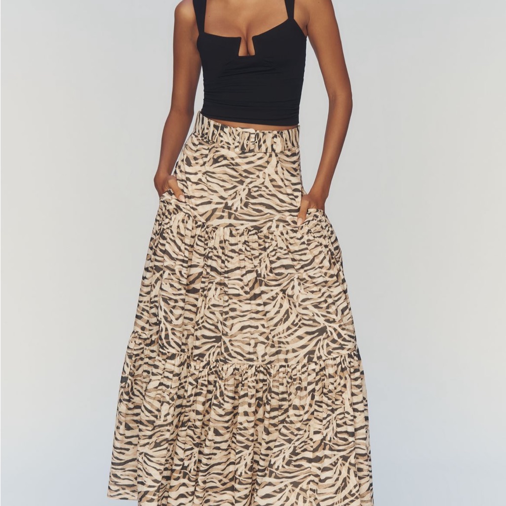 Hutch Belted Tiered Zebra Maxi Skirt